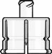 Black and white technical drawing of a cylindrical container with a wide base and a narrow, contoured top cap