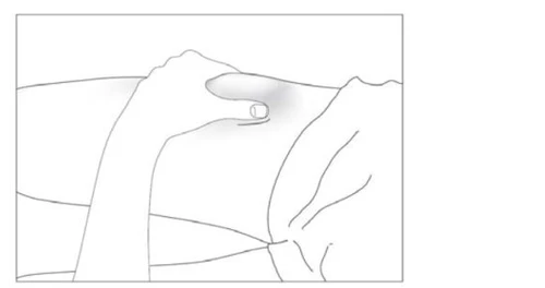 Line drawing of a hand pressing with thumb and