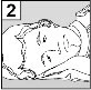 Black and white drawing of a person lying on their back with closed eyes and face turned upward