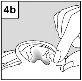 Black and white technical drawing showing a hand holding a medical device above a curved surface with dashed reference lines