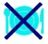 Blue icon of a plate with fork and knife, overlain by a large dark blue cross indicating prohibition of eating
