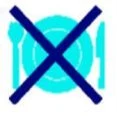Blue icon of a plate with a fork and knife, overlaid with a large blue cross indicating the prohibition of eating food