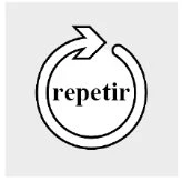 Circular symbol with an arrow pointing clockwise around the word 'repeat' written in black letters on a light gray background