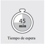 Stylized icon of a timer with '45 min' written in the center and 'Tiempo de espera' below on a light gray background