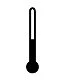 Stylized black and white icon of a vertical thermometer with dark liquid reaching the midpoint of the graduated scale