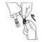 Two hands rotating a part of a medical device with a black arrow indicating clockwise rotational movement