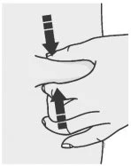 Disegno in bianco e nero che mostra due mani che premono l'una contro l'altra con frecce nere che indicano il movimento di pressione verso il centro
