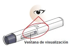 Illustration of a cylindrical medical device with an inset magnified view of an eye observing the central transparent viewing window