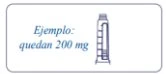Disegno stilizzato di una siringa accanto alla scritta in blu Ejemplo quedan 200 mg all'interno di un riquadro con bordi arrotondati