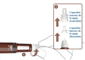 Medical diagram showing disassembly of the outer and inner cap of the