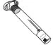 Black and white technical drawing of a cylindrical container with a top cap and flat base with a circular indicator