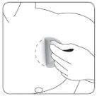 Black and white drawing showing a hand lifting a skin fold on the abdomen
