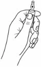 Disegno a linee nere di una mano che impugna verticalmente una siringa con l'ago rivolto verso l'alto