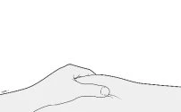 Line drawing of two hands interlacing fingers as they clasp each other