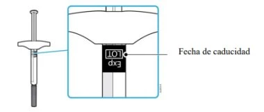 Diagram showing an enlarged detail of an injection pen with the