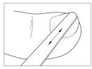 Disegno lineare che mostra un applicatore che scorre avanti e indietro sulla superficie di un dito o di un'estremità corporea con frecce direzionali