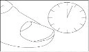 Disegno lineare di un piede umano accanto a un orologio analogico con le lancette che indicano l'ora