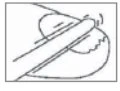 Disegno schematico in bianco e nero che mostra un dispositivo medico applicato su una superficie curva o una parte del corpo con linee di movimento