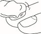 Disegno lineare che mostra una mano che tiene un dispositivo medico per l'iniezione vicino alla pelle di un dito o di un arto