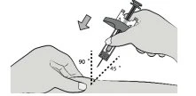 Illustration showing a hand holding a syringe for injection