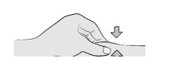 Stylized drawing of a hand pressing with thumb and finger