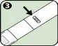 Diagramma con numero 3 e freccia nera che indica una piccola finestra rettangolare su un dispositivo medico allungato e bianco