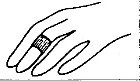 Disegno lineare in bianco e nero di una mano con un dito che indossa un anello o un cerchietto con trama a linee verticali parallele