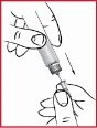 Technical drawing showing two hands holding a syringe for