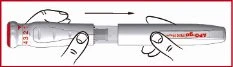 Two hands holding a pen-shaped medical device for
