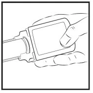 Disegno a linee nere di una mano che tiene e manovra un dispositivo medico rettangolare collegato a un tubo cilindrico