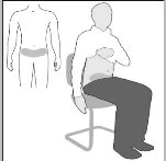 Schematic drawing of a man sitting on a chair with his hand placed on the