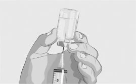 Two hands hold a glass vial to aspirate liquid with