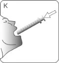 Profile of a human head in silhouette with a needle-free syringe inserted into the open mouth for oral drug administration