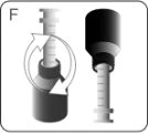 Diagram showing two positions of a medical device with a circular arrow indicating rotational movement between the two stages