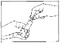 Due mani che tengono e ruotano un flacone di vetro per separare o aprire un tappo o un sigillo in un disegno tecnico a linee nere