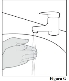 Black and white drawing of two hands washing under a stream of water