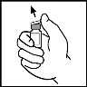 A hand firmly holds a small glass vial oriented downward
