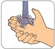 Illustration of two hands being washed under a stream of water