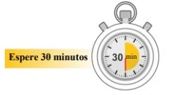 Cronometro stilizzato con quadrante bianco e sezione gialla che indica trenta minuti accanto alla scritta nera su sfondo giallo Espere 30 minutos