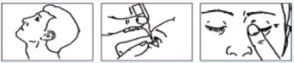 Three line drawings show a man with his head tilted back