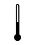 Stylized black and white icon of a vertical thermometer with dark liquid filling the lower part of the bulb