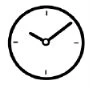 Stylized icon of a circular analog clock with a white dial, black hands, and small hour markers on a white background