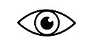 Stylized black and white drawing of a human eye with dark pupil and bold outline on white background