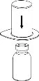 Technical drawing showing a cylindrical syringe being pushed downward to insert the