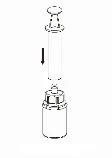 Technical drawing showing a syringe plunger being pushed downward into the