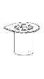 Schematic black and white drawing of a cylindrical vial with a flat stopper and a slightly recessed top surface