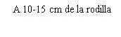 Black text on white background reading '10-15 cm from the knee'