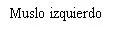 Black text on white background reading 'Left thigh' in Spanish