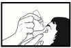 Disegno in bianco e nero che mostra una mano che versa una goccia da un flacone nell'occhio