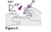 Disegno tecnico che mostra due mani che applicano un'iniezione con una siringa a un angolo di 45 o 90 gradi rispetto alla pelle